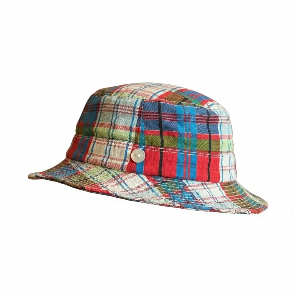 Vintage Toddler Madras Plaid Bucket Hat Preppy Kids Summer Hat